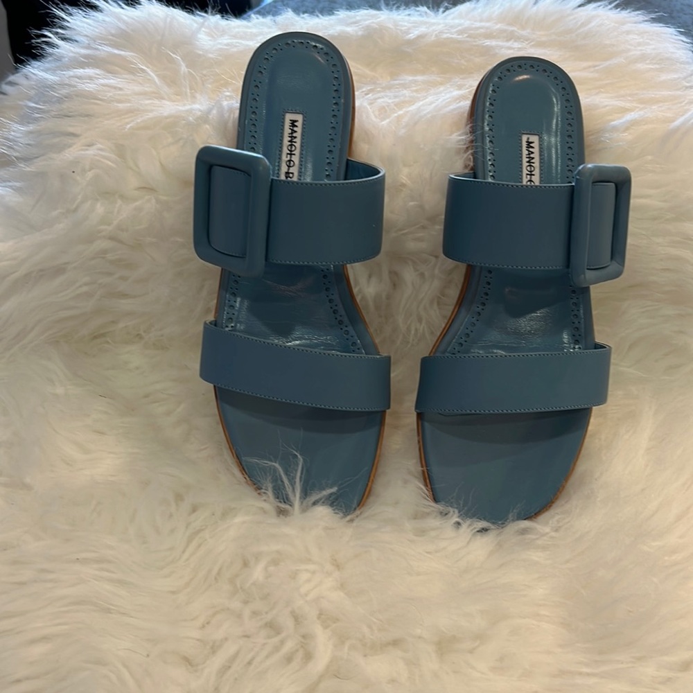 Manolo Blahnik sandals.